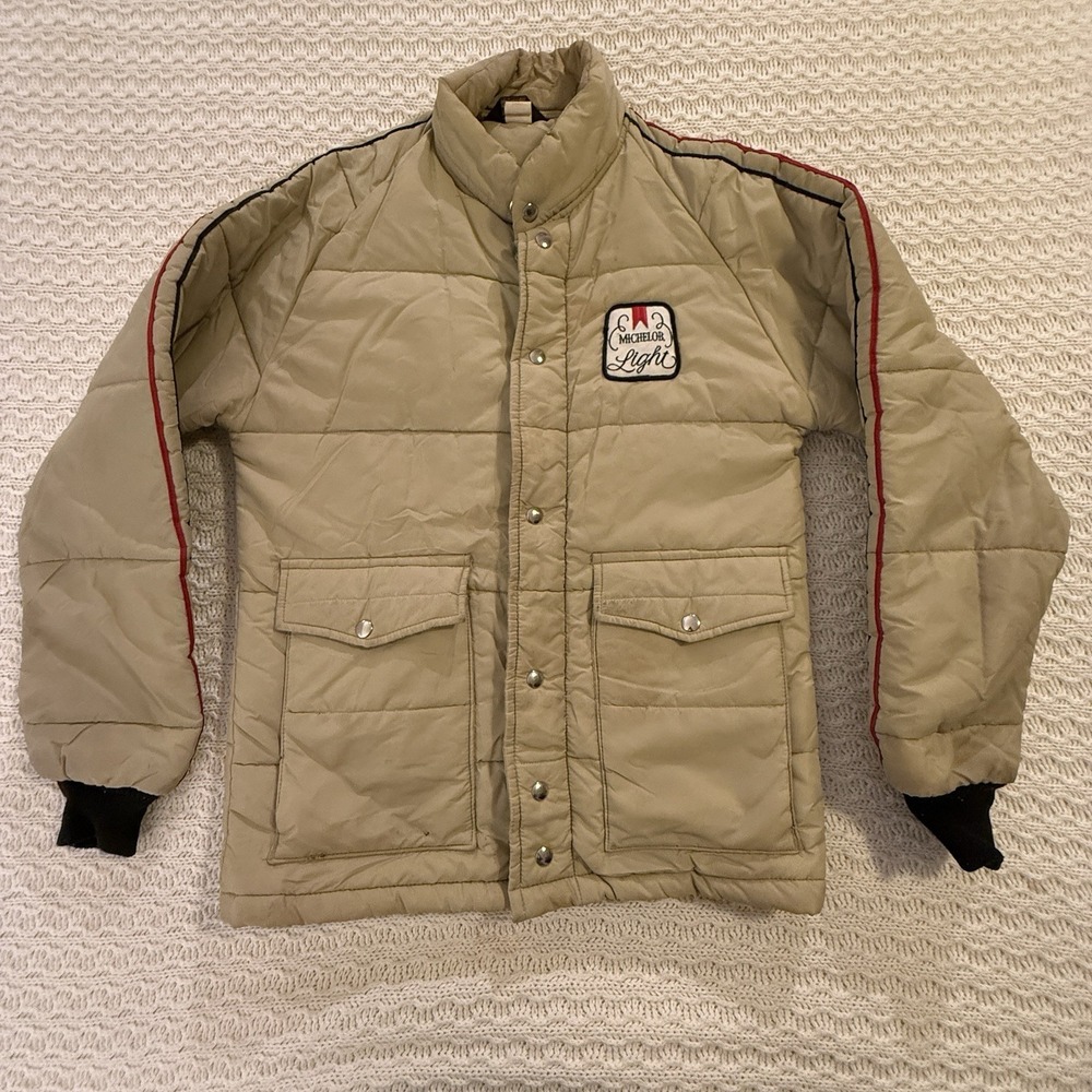 VINTAGE MICHELOB LIGHT SWINGSTER KHAKI PUFFER JACKET SIZE Small Rare